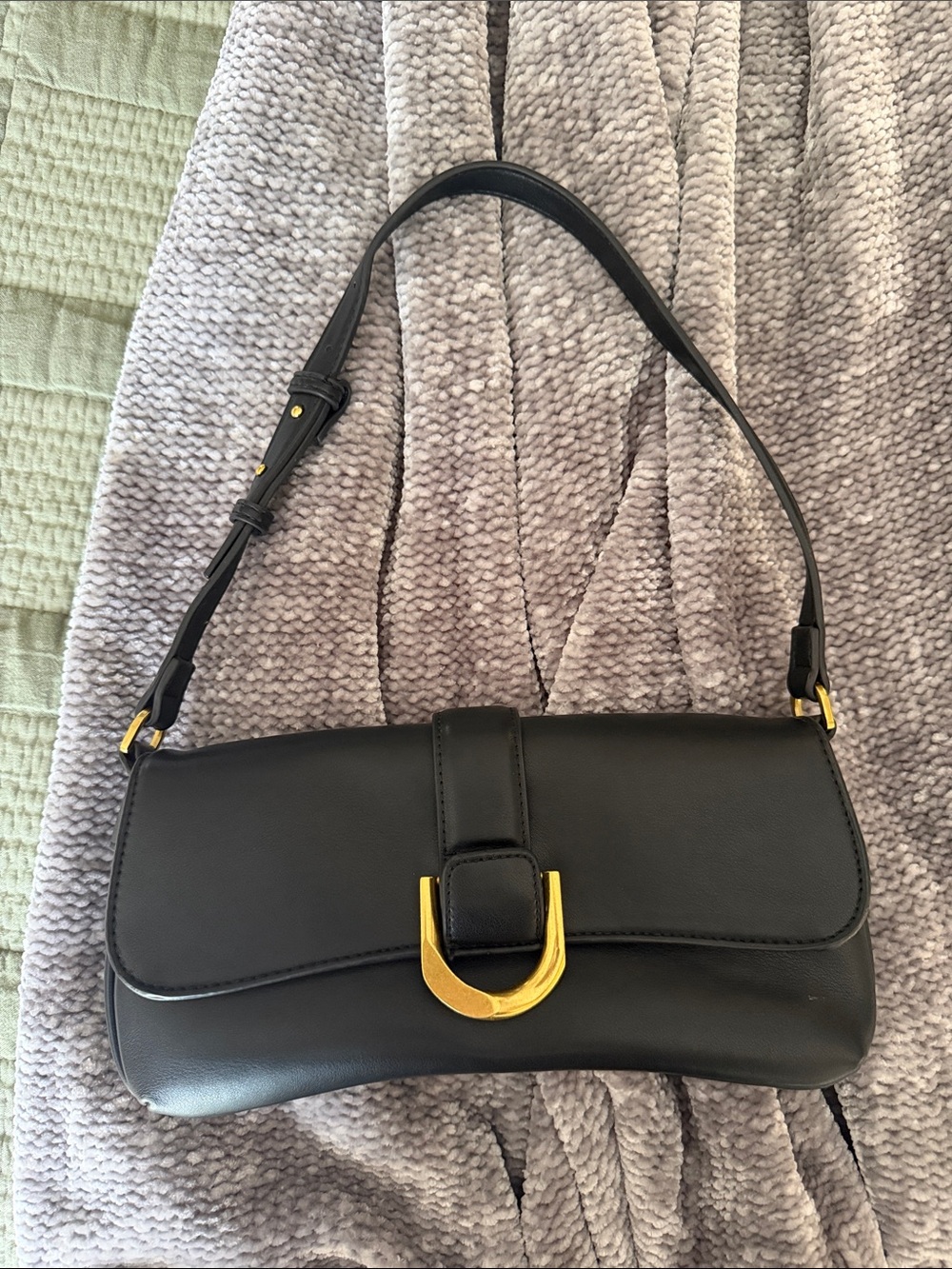Rachel Zoe Black Leather Shoulder Bag with Gold Hardware